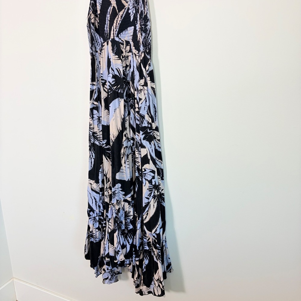Intimately Free‎ People Heat Wave Smocked Maxi Dress Black Blue Floral Medium - Picture 4 of 8